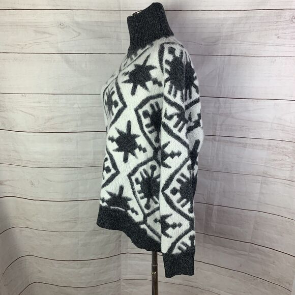 wool sweater aztec geometric tribal western Star high-low white black small 4 6 - Picture 3 of 12